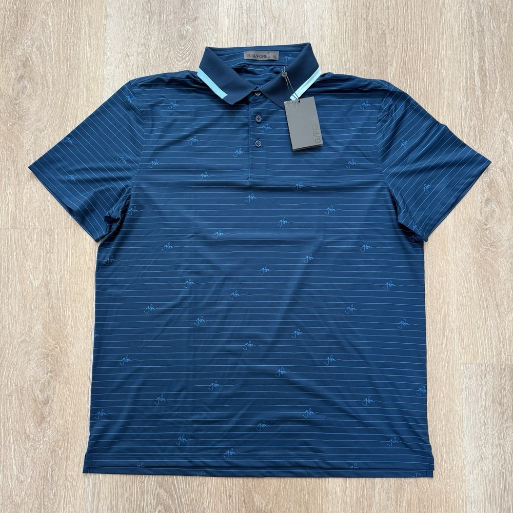 Men's Navy Striped Performance Polo Shirt by G/Fore